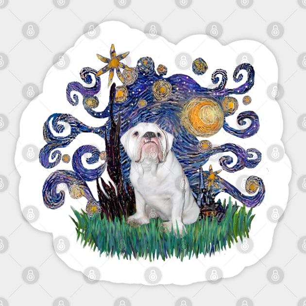 Inspired by the Famous Starry Night Featuring an English Bulldog Sticker by Dogs Galore and More